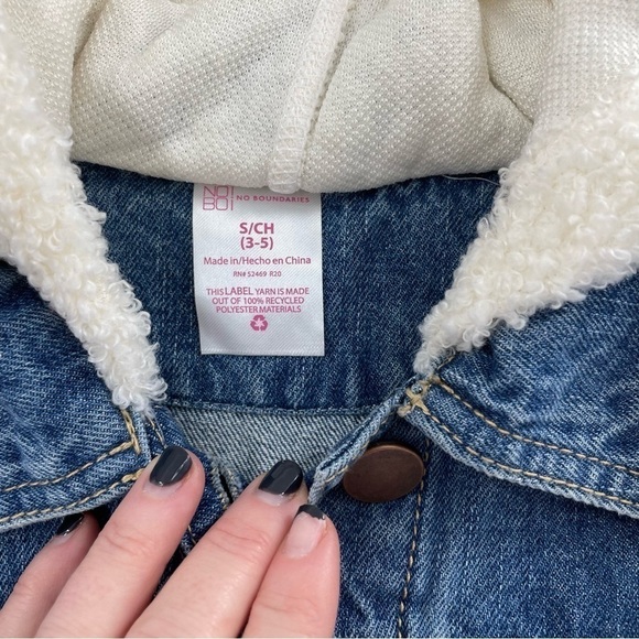 CREAM SHERPA SLEEVE HOODED BLUE DENIM JACKET NWT - Picture 9 of 9